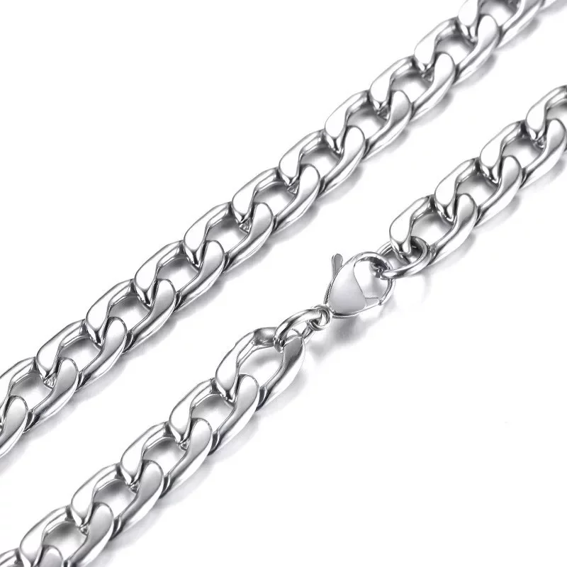 Men's Silver Stainless Steel Curb Chain Necklace. Waterproof. Gift for Teen Boy 18 / 5 mm