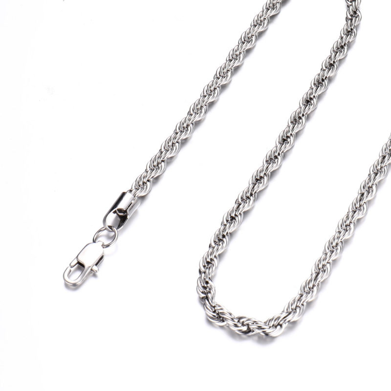 thumbnail image 2 of Silvadore Men's 4mm Rope Chain Necklace | Real Stainless Steel | Silver Hip Hop Style 2 of 5