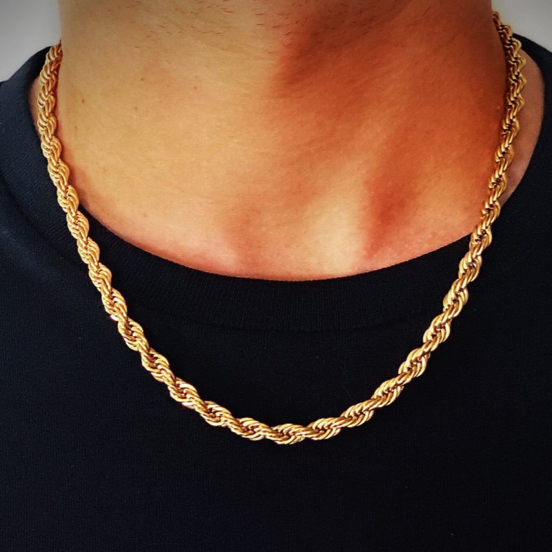 Mens Gold Chain Necklace, Twisted Rope