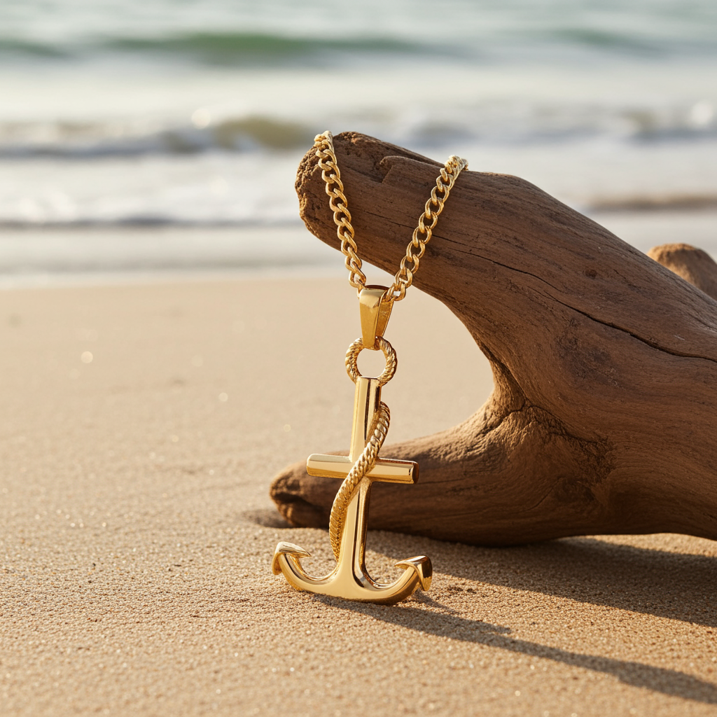 Gold Anchor Pendant Necklace