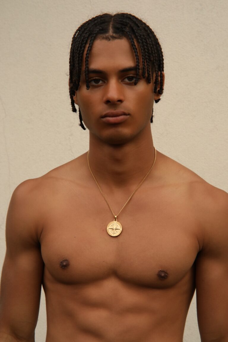 Mens Gold Compass Pendant Necklace