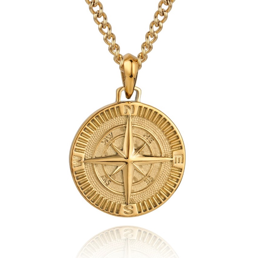 Men's Black Compass Pendant Necklace - Men's Black Necklace | Twistedpendant