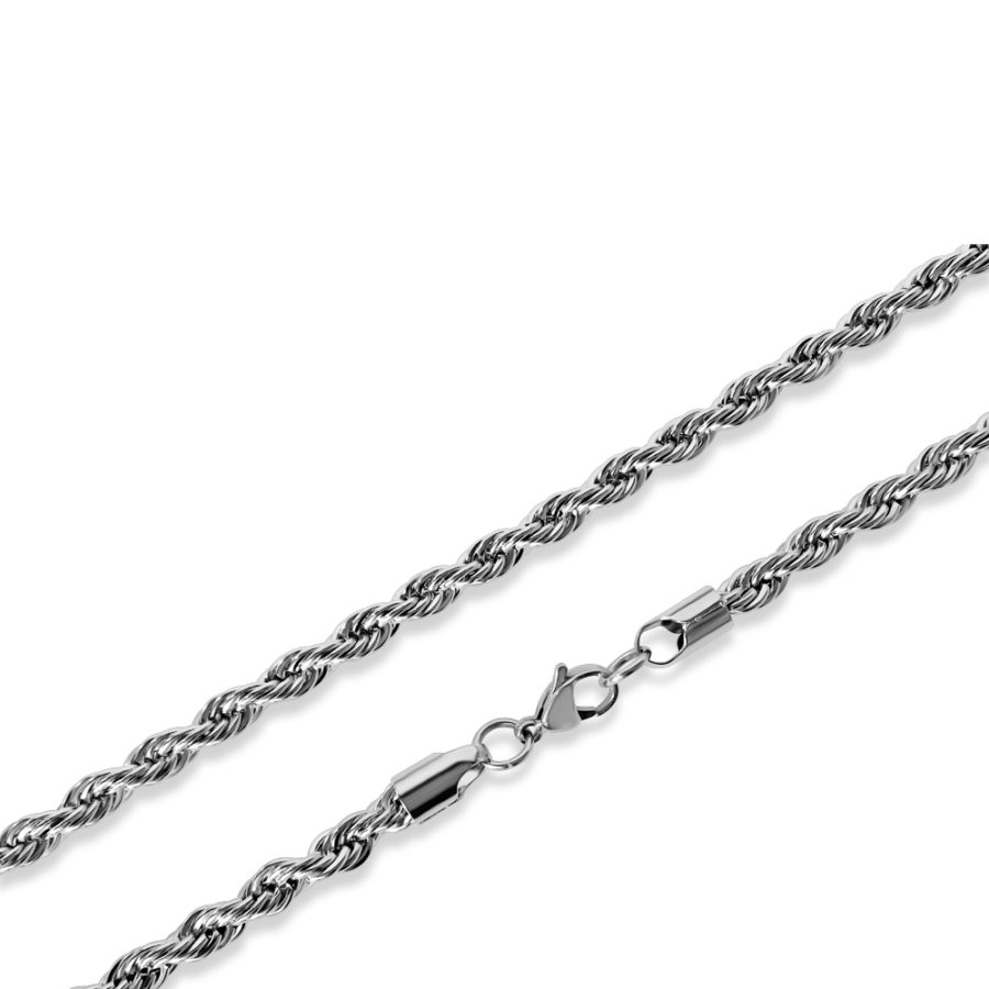 4mm Twisted Rope Stainless Steel Chain Bracelet 8 Inches / Silver