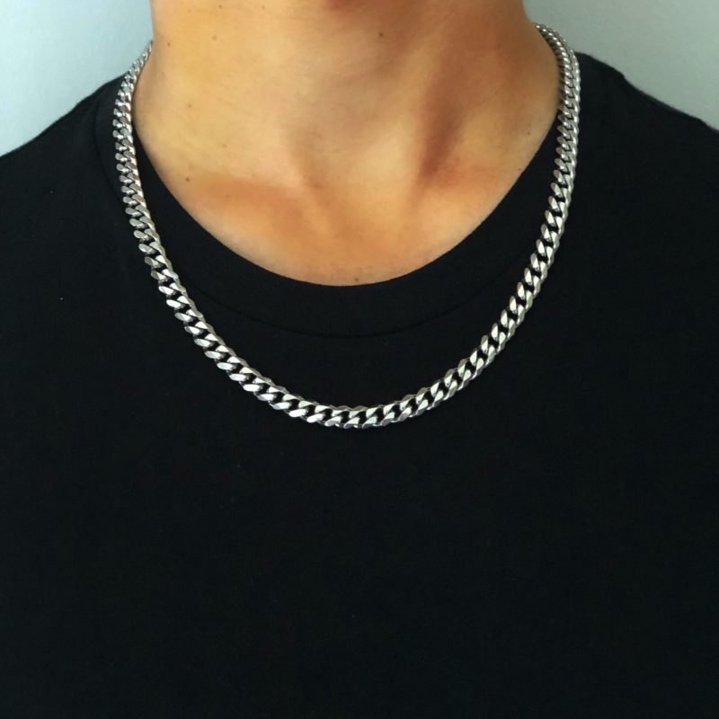 Men's Silver Chain Necklace | Curb | 7mm Width | 16, 18, 20, 22 or 24 inch | Alfred & Co. London | Mens Gift Idea January Sales