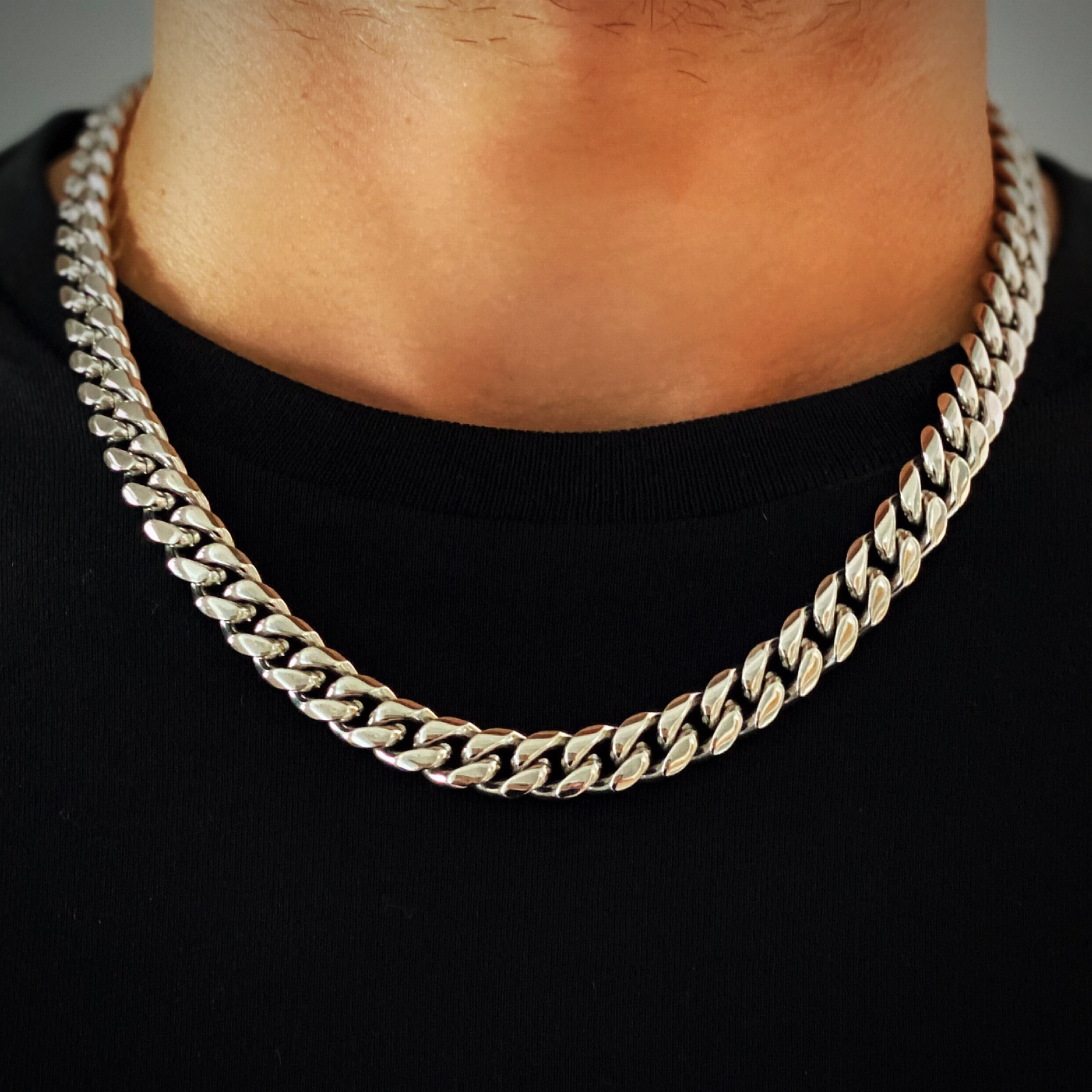 Mens Silver Chain Necklace | Cuban | 10mm Width | 20/22 Inches | Brooklyn | Mens Gift Idea January Sales