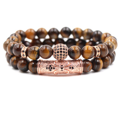 Brown Bead Bracelet Rose Gold