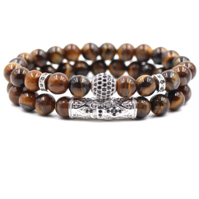 Brown Bead Bracelet Silver