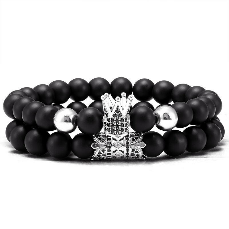 4pcs 8mm Crown King Charm Beads Bracelet For Men Women Natural Black Matte  Onyx Stone Beads Elastic Adjustable | Fruugo ZA