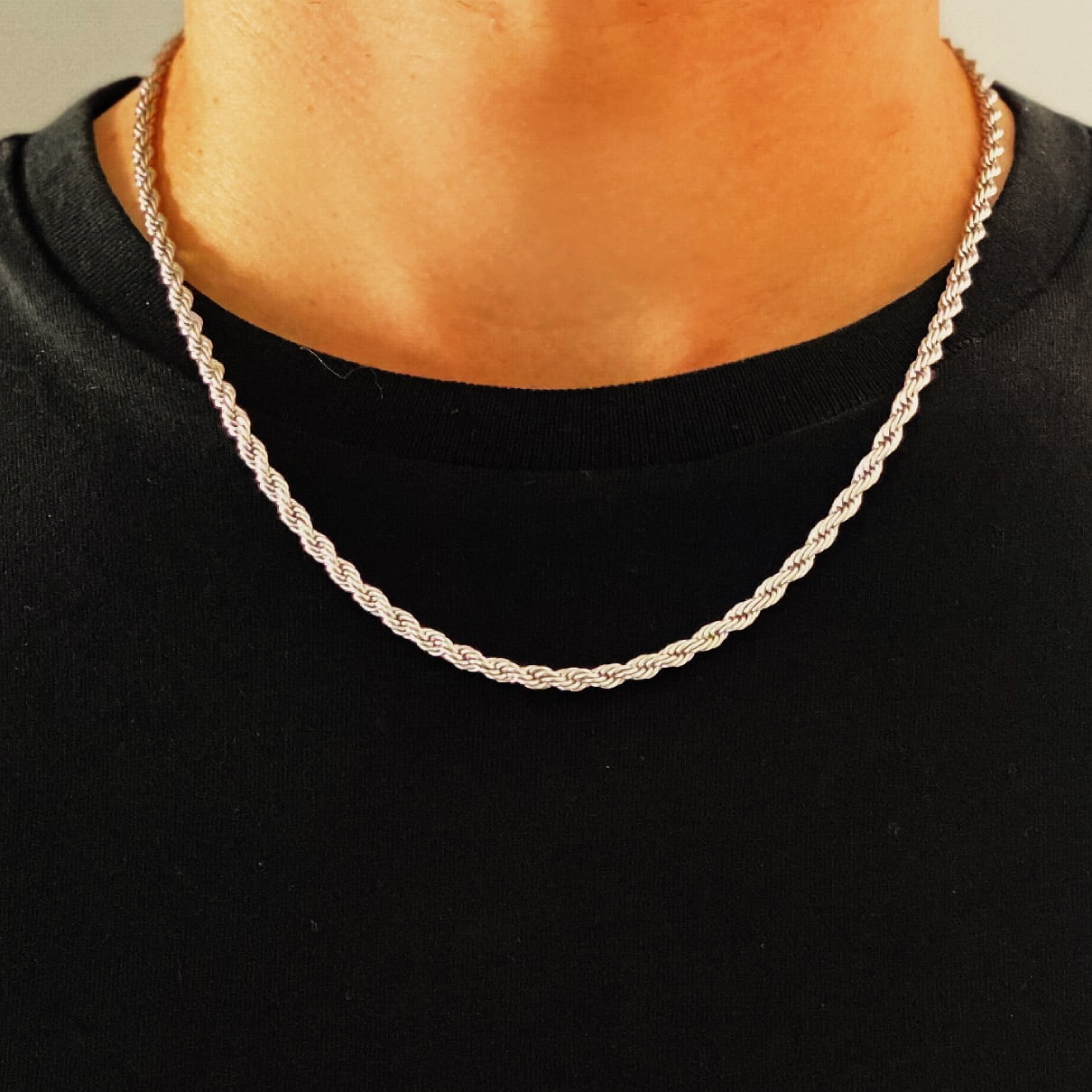 Silver Rope Chain Twisted Link Necklace for Men 18 20 24 30 Length | 2 mm - 7 mm Width 24 / 2 mm