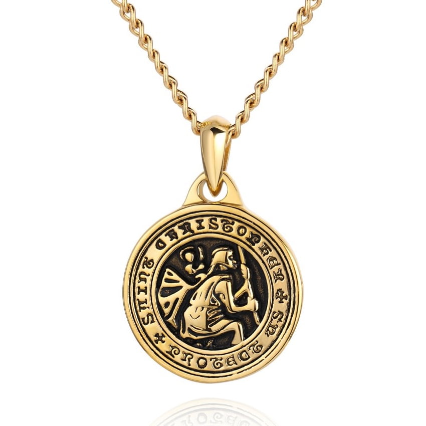 Sterling Silver & Gold Plated Personalised Engraved St Christopher Necklace  Gift