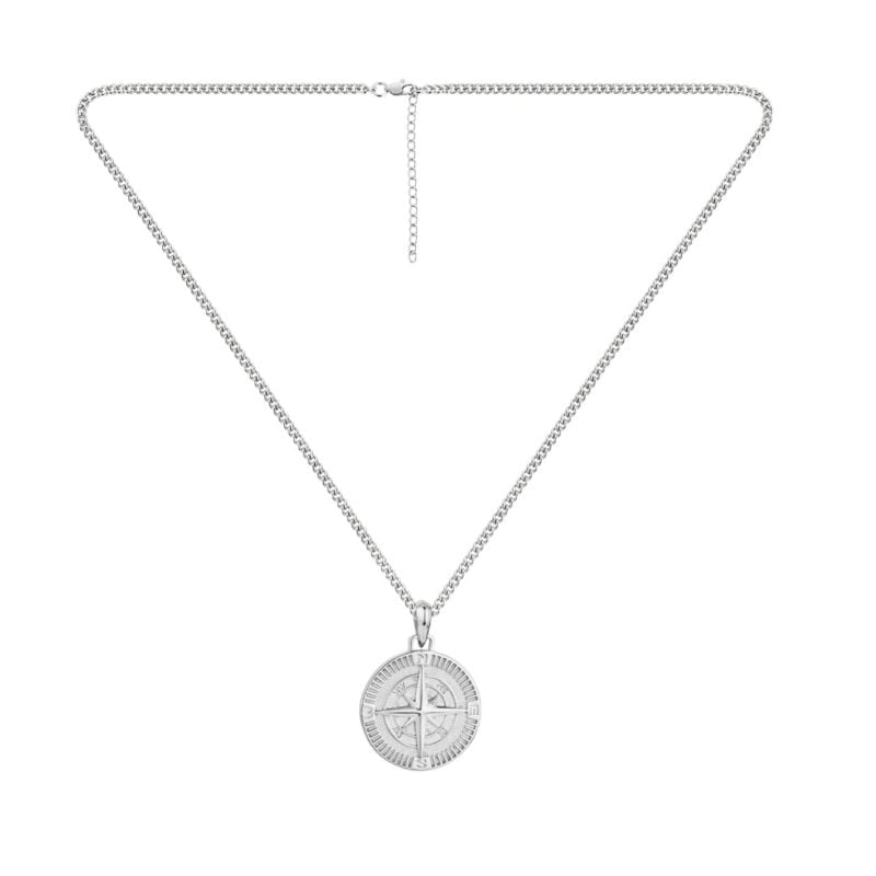 Compass Pendant Necklace Silver