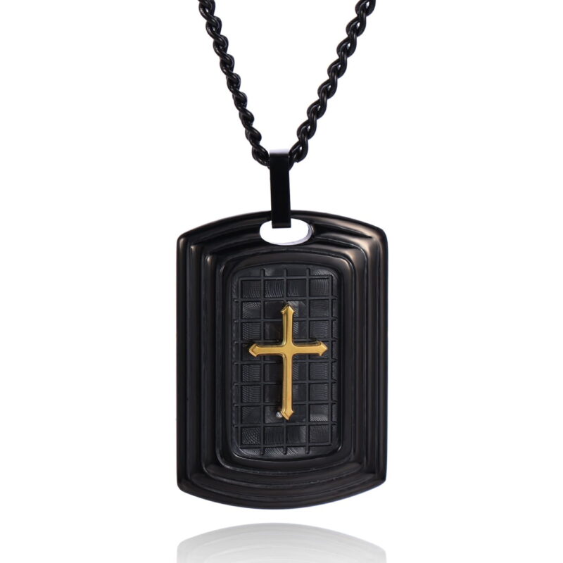 CRUCIFIX NECKLACE BLACK & GOLD