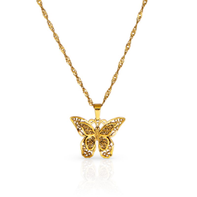 Butterfly Pendant Necklace Gold