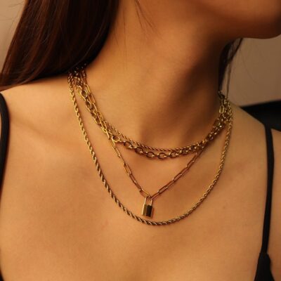 Padlock Pendant Necklace Gold