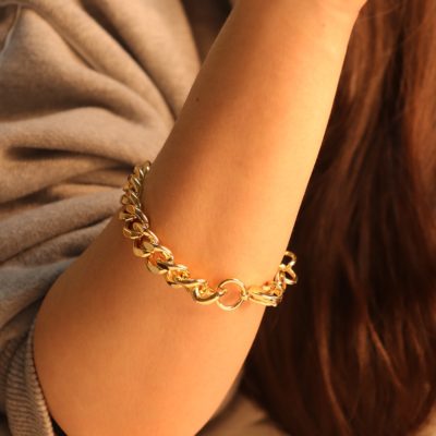 Womens Chunky Gold Curb Bracelet