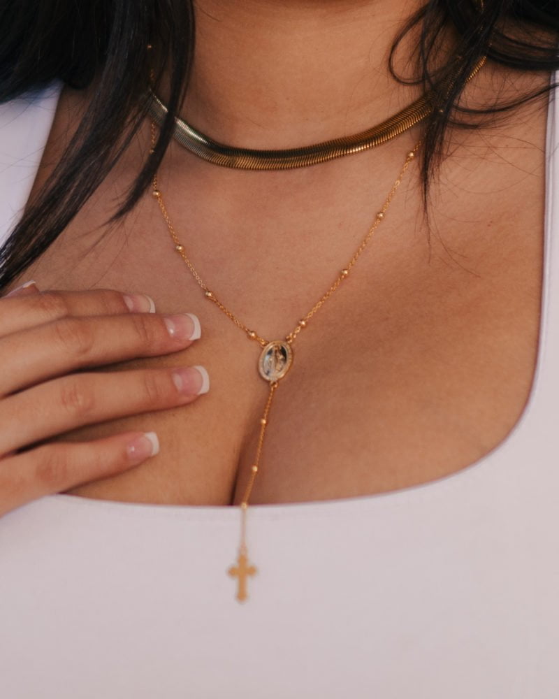 Women's Rosary Necklace Gold