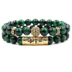 Green Tiger Eye Bead Bracelet Gold