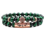 Green Tiger Eye Bead Bracelet Rose Gold