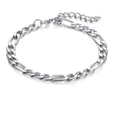 Mens Silver Figaro Bracelet | 5mm Width | Alfred & Co. London