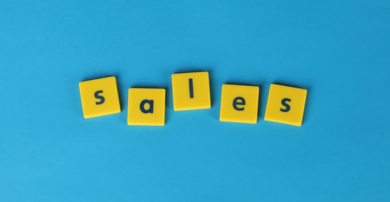 Word sales on blue background