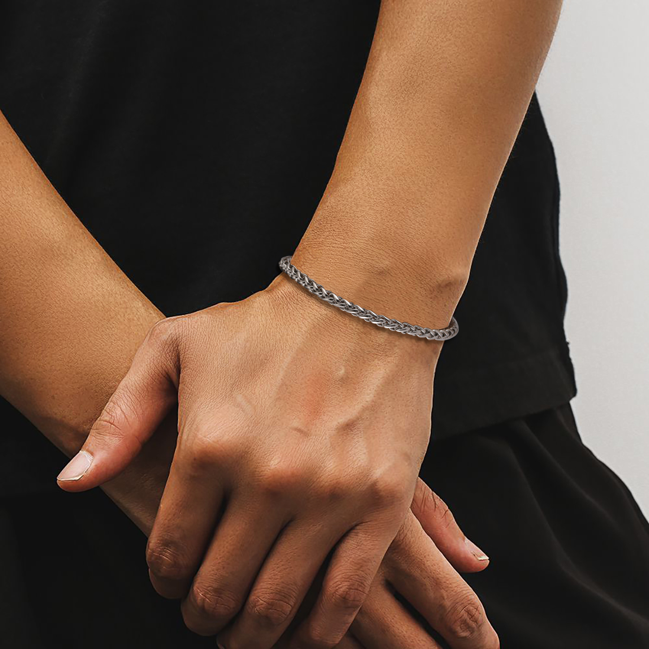 thumbnail image 2 of Mens 6MM Square Wheat Curb Chain Bracelet 8.7+Necklace 22 Stainless Steel Set 2 of 6