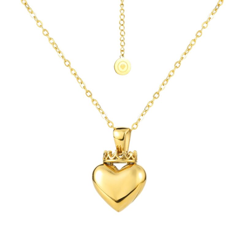 Crowned Heart Pendant Necklace | Gold - Image 5