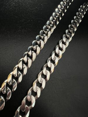 Stainless steel chain necklace (left) compared to sterling silver (right).
