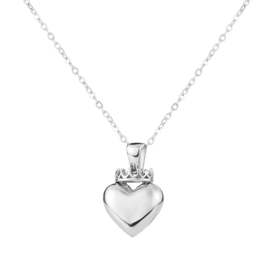Crowned Heart Pendant Necklace | Silver