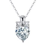 Crowned Heart Birthstone Pendant Necklace | April - Diamond