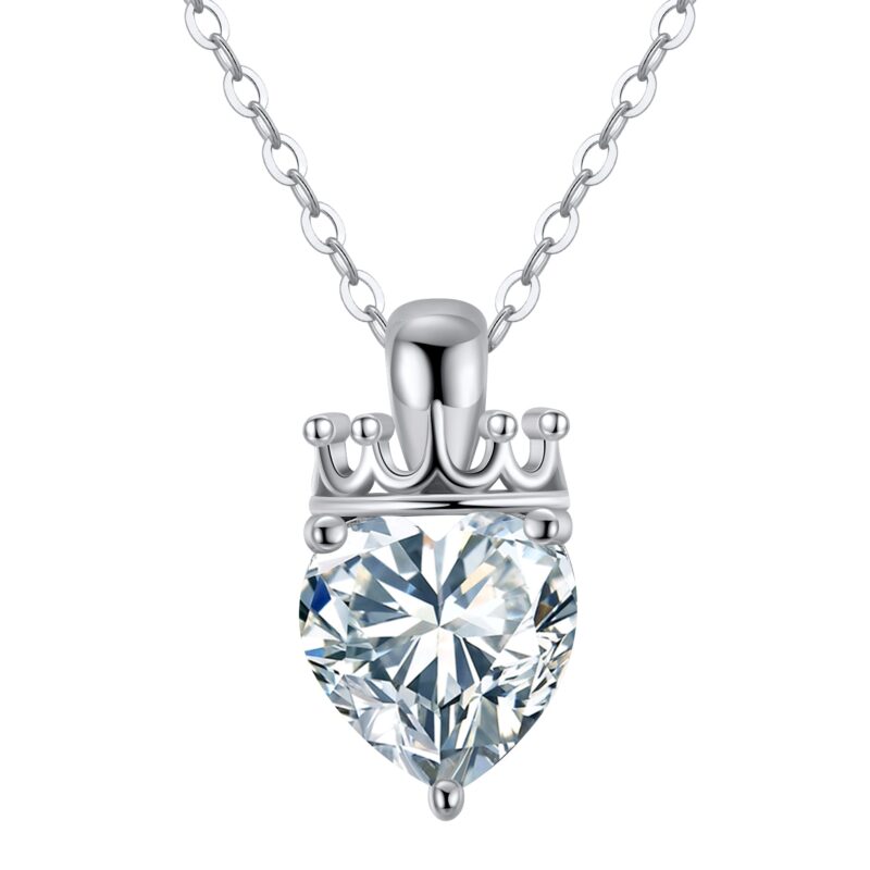 Crowned Heart Birthstone Pendant Necklace | April - Diamond