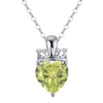 Crowned Heart Birthstone Pendant Necklace | August - Peridot