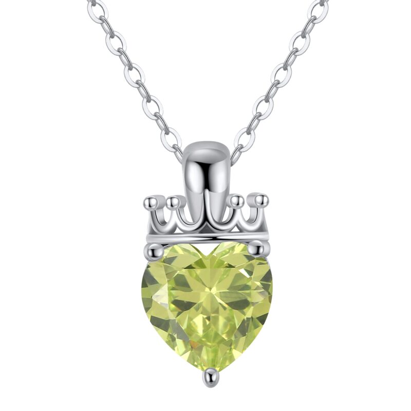Crowned Heart Birthstone Pendant Necklace | August - Peridot