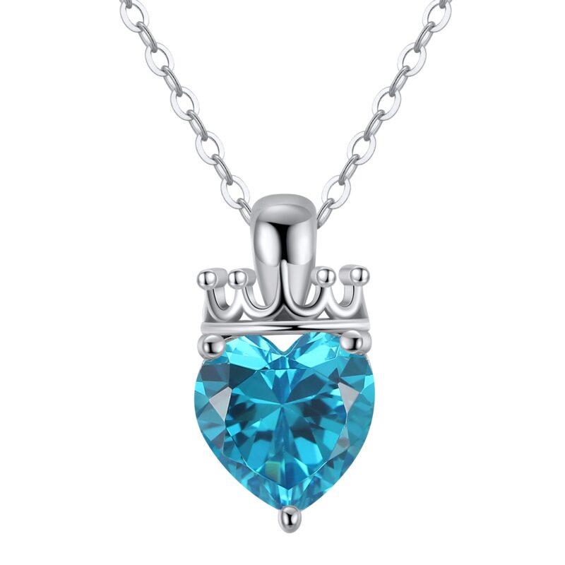 Crowned Heart Birthstone Pendant Necklace | December - Turquoise Zircon