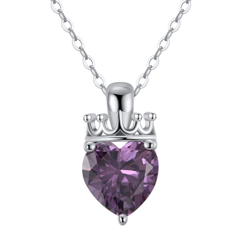 Crowned Heart Birthstone Pendant Necklace | February - Amethyst