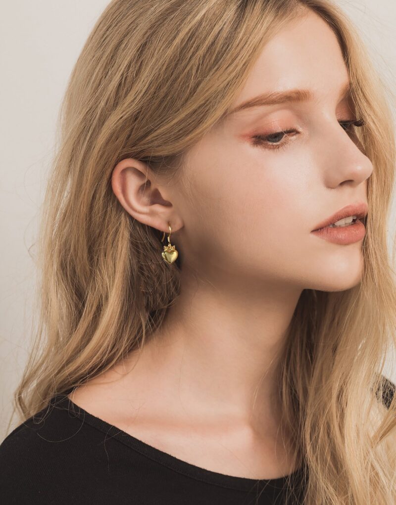 Crowned Heart Drop Earrings | Gold - Image 2