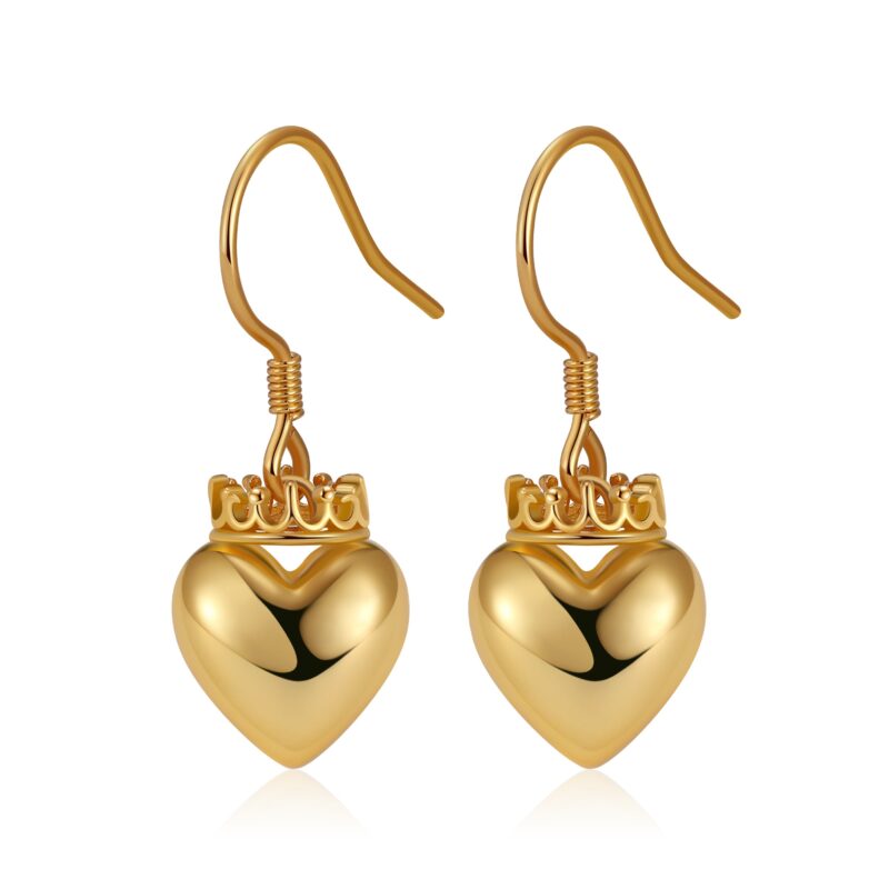 Crowned Heart Drop Earrings | Gold