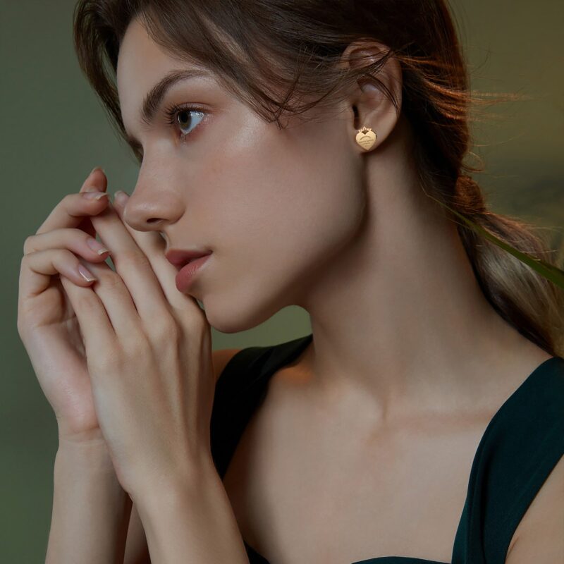 Crowned Heart "Power of Love" Stud Earrings | Gold - Image 2