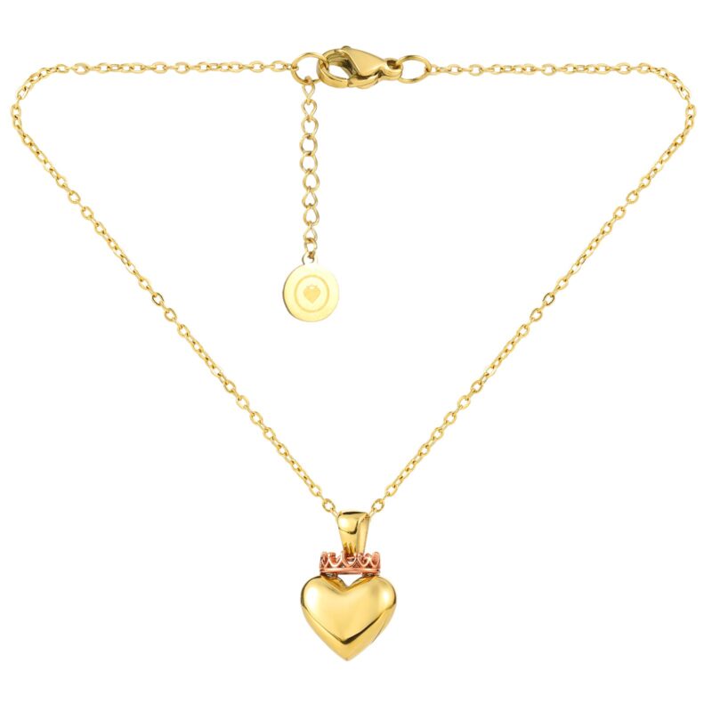 Crowned Heart Pendant Necklace | Gold & Rose Gold - Image 5