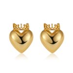 Crowned Heart Stud Earrings | Gold-TONE