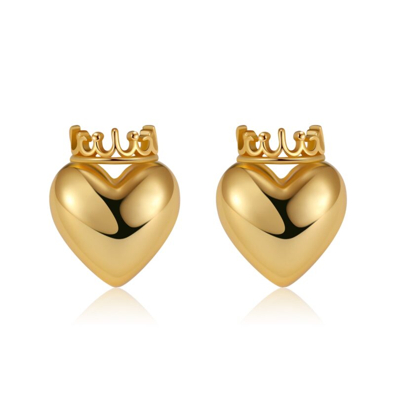 Crowned Heart Stud Earrings | Gold