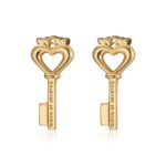 Crowned Heart Key Stud Earrings | Gold-TONE