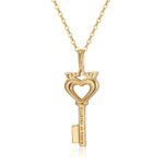Crowned Heart Key Pendant Necklace | Gold-TONE