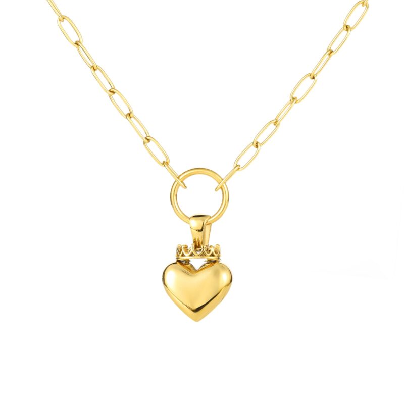 Crowned Heart Paperclip Pendant Necklace | Gold - Image 4