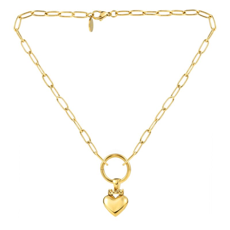 Crowned Heart Paperclip Pendant Necklace | Gold - Image 5