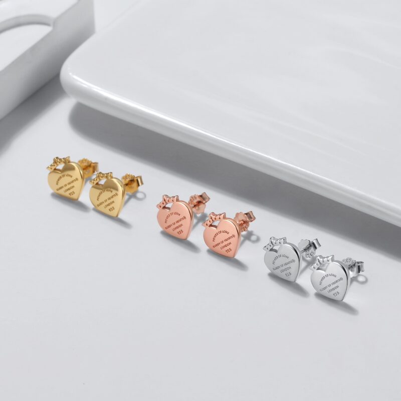 Crowned Heart "Power of Love" Stud Earrings | Gold - Image 3