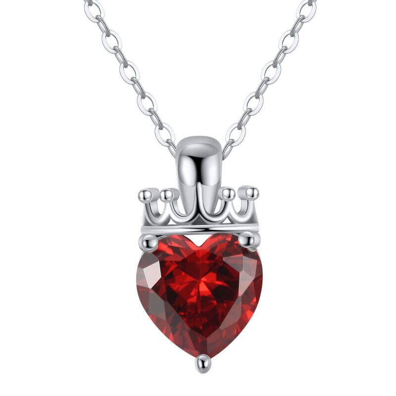 Crowned Heart Birthstone Pendant Necklace | January - Garnet