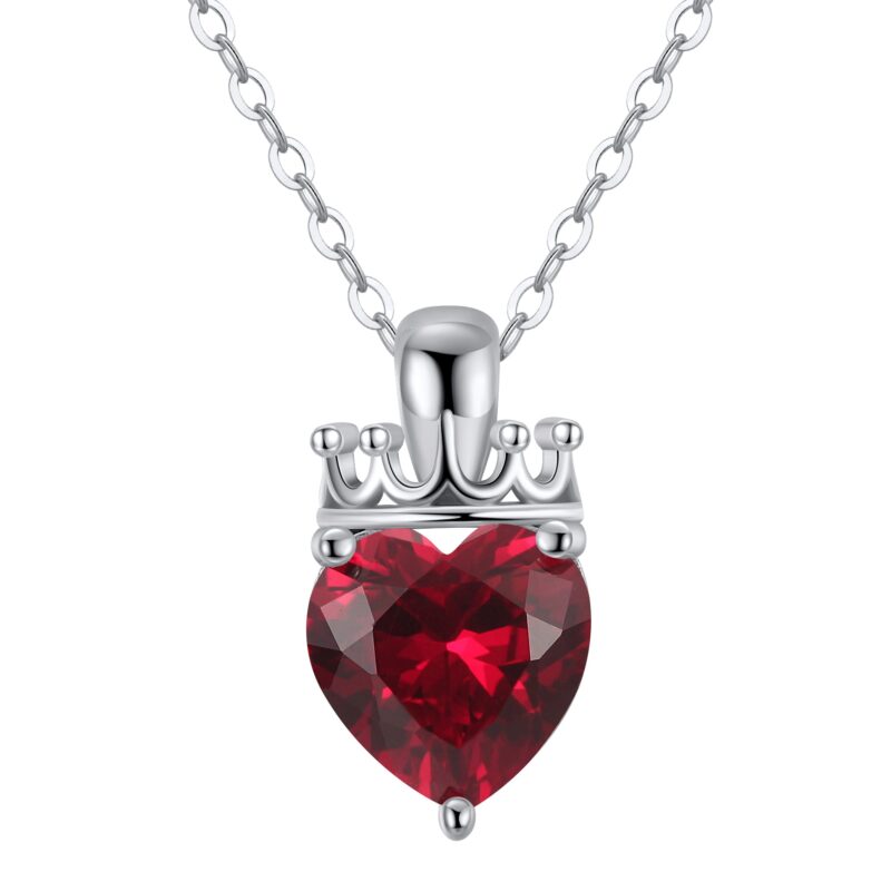 Crowned Heart Birthstone Pendant Necklace | July - Ruby