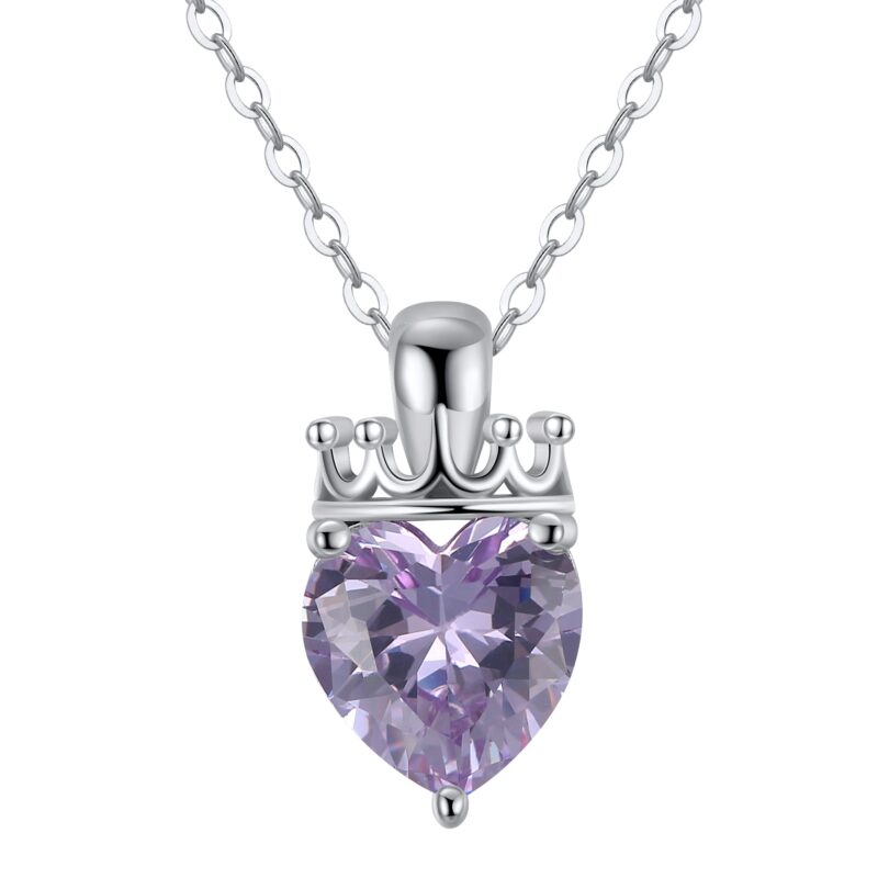 Crowned Heart Birthstone Pendant Necklace | June - Alexandrite
