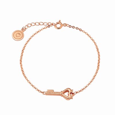 Crowned Heart Key Bracelet | Rose Gold