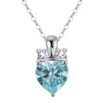 Crowned Heart Birthstone Pendant Necklace | March - Aquamarine